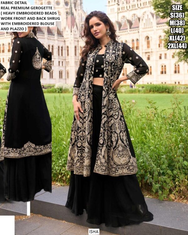 Party Wear Georgette Shrug Style Three Piece Indo-Western Dresses For Women