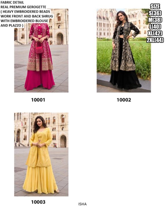 Party Wear Georgette Shrug Style Three Piece Indo-Western Dresses For Women