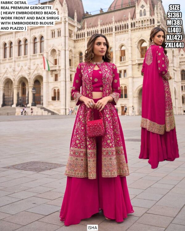 Party Wear Georgette Shrug Style Three Piece Indo-Western Dresses For Women