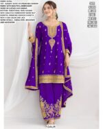 Elegant Embroidery Handwork Premium Chinon Salwar Suit With Farshi Salwar And Dupatta