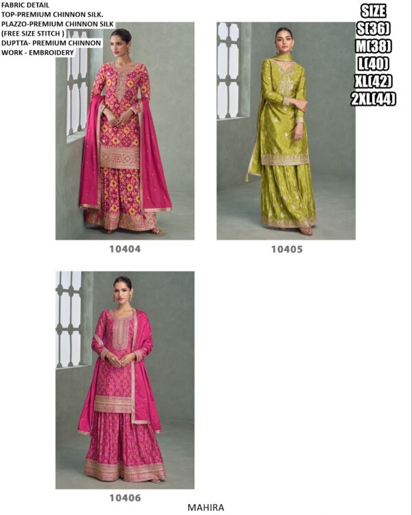 Presenting Latest Collections Of : - Lovely Embroidery Designer Premium Chinon Silk Plazo Dresses