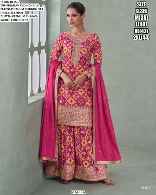 Presenting Latest Collections Of : - Lovely Embroidery Designer Premium Chinon Silk Plazo Dresses
