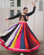 Beautiful Colour Combination Roman Fabric Gamthi Work Navratri Lehenga Choli With Koti