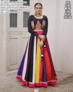 Beautiful Colour Combination Roman Fabric Gamthi Work Navratri Lehenga Choli With Koti
