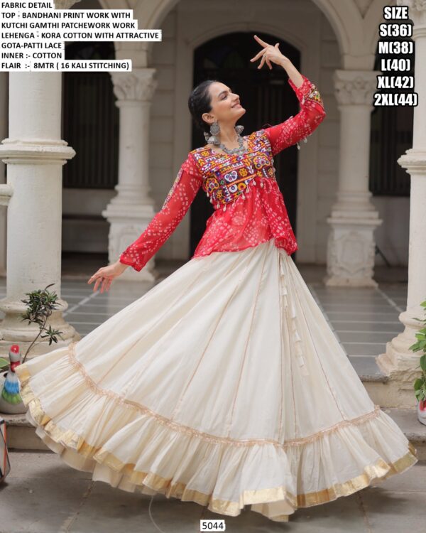 Navratri Lehenga Choli - Attractive Gota Patti Lace Kora Cotton Lehenga With Bandhani Printed Top