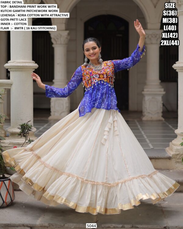 Navratri Lehenga Choli - Attractive Gota Patti Lace Kora Cotton Lehenga With Bandhani Printed Top