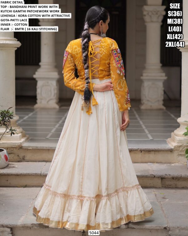 Navratri Lehenga Choli - Attractive Gota Patti Lace Kora Cotton Lehenga With Bandhani Printed Top