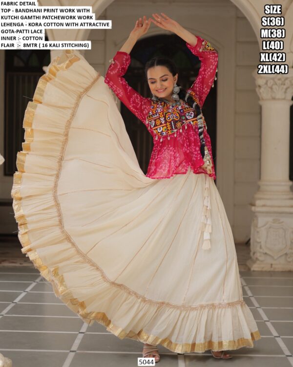 Navratri Lehenga Choli - Attractive Gota Patti Lace Kora Cotton Lehenga With Bandhani Printed Top