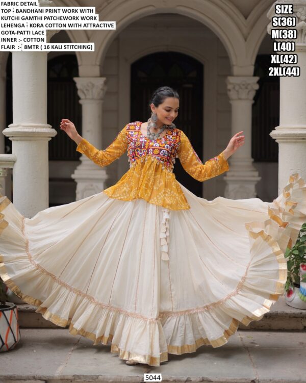 Navratri Lehenga Choli - Attractive Gota Patti Lace Kora Cotton Lehenga With Bandhani Printed Top