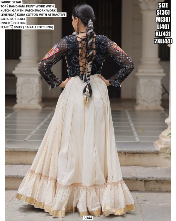 Navratri Lehenga Choli - Attractive Gota Patti Lace Kora Cotton Lehenga With Bandhani Printed Top