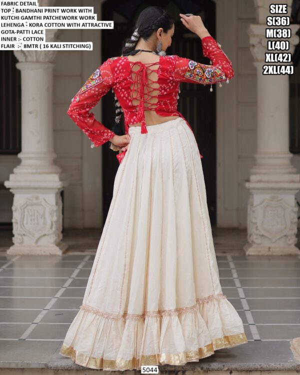 Navratri Lehenga Choli - Attractive Gota Patti Lace Kora Cotton Lehenga With Bandhani Printed Top