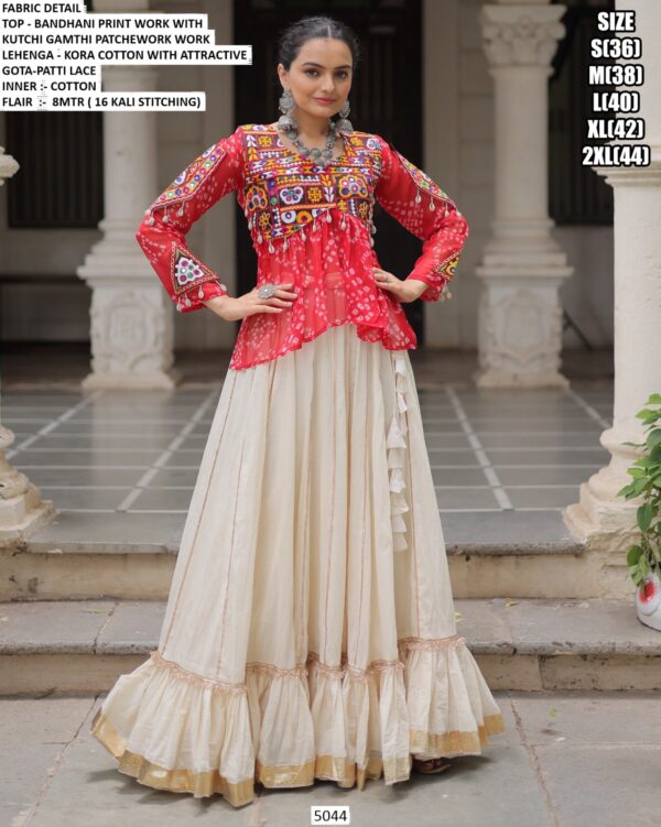 Navratri Lehenga Choli - Attractive Gota Patti Lace Kora Cotton Lehenga With Bandhani Printed Top