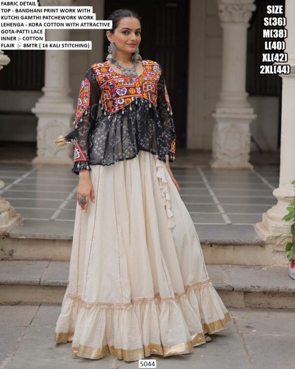 Navratri Lehenga Choli - Attractive Gota Patti Lace Kora Cotton Lehenga With Bandhani Printed Top