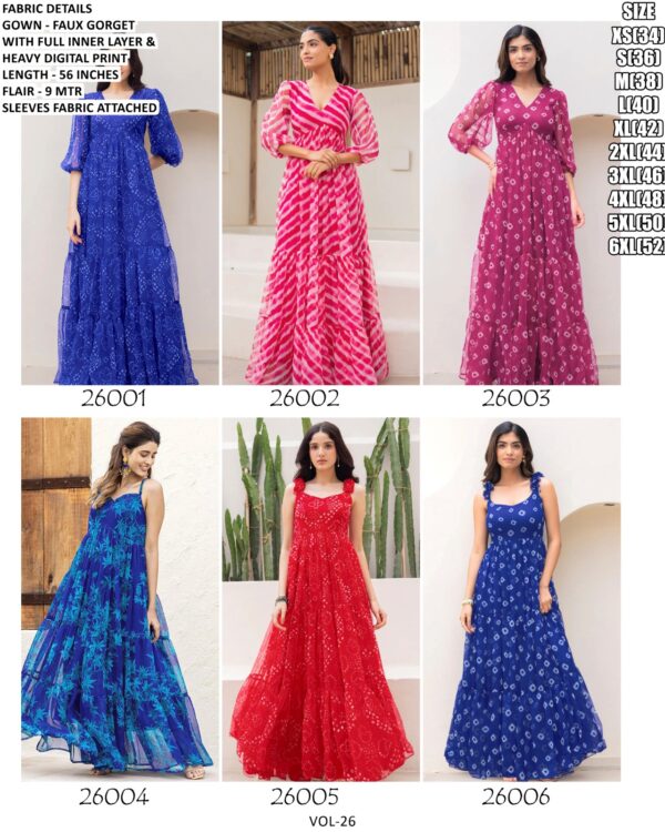 Faux Georgette Printed Resort-Wear Floor-Length Readymade Gown [With Attached Sleeves Fabric]