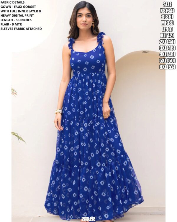 Faux Georgette Printed Resort-Wear Floor-Length Readymade Gown [With Attached Sleeves Fabric]
