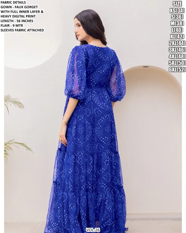 Faux Georgette Printed Resort-Wear Floor-Length Readymade Gown [With Attached Sleeves Fabric]