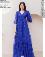 Faux Georgette Printed Resort-Wear Floor-Length Readymade Gown [With Attached Sleeves Fabric]