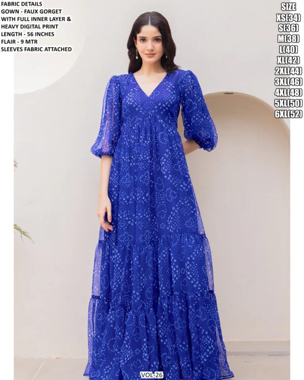 Faux Georgette Printed Resort-Wear Floor-Length Readymade Gown [With Attached Sleeves Fabric]