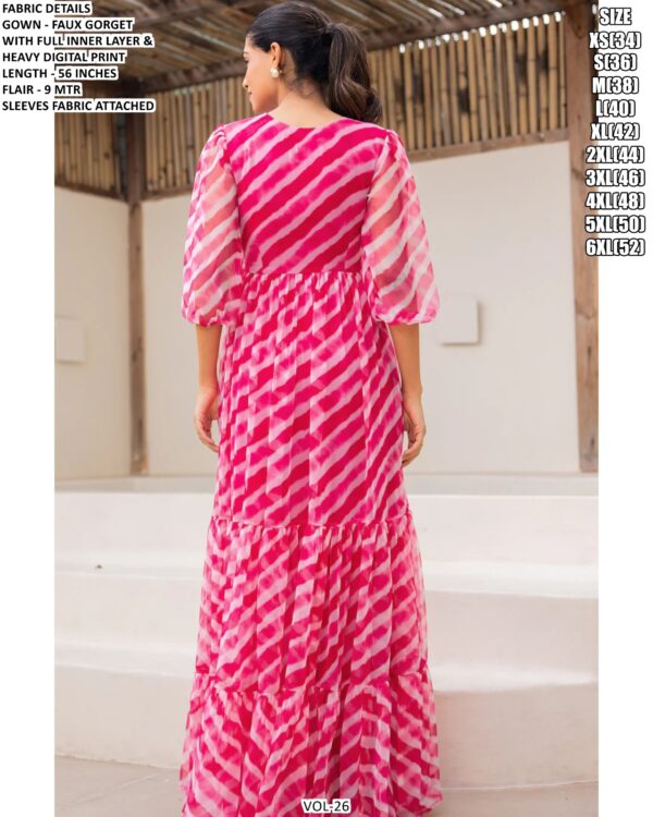 Faux Georgette Printed Resort-Wear Floor-Length Readymade Gown [With Attached Sleeves Fabric]