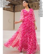 Faux Georgette Printed Resort-Wear Floor-Length Readymade Gown [With Attached Sleeves Fabric]