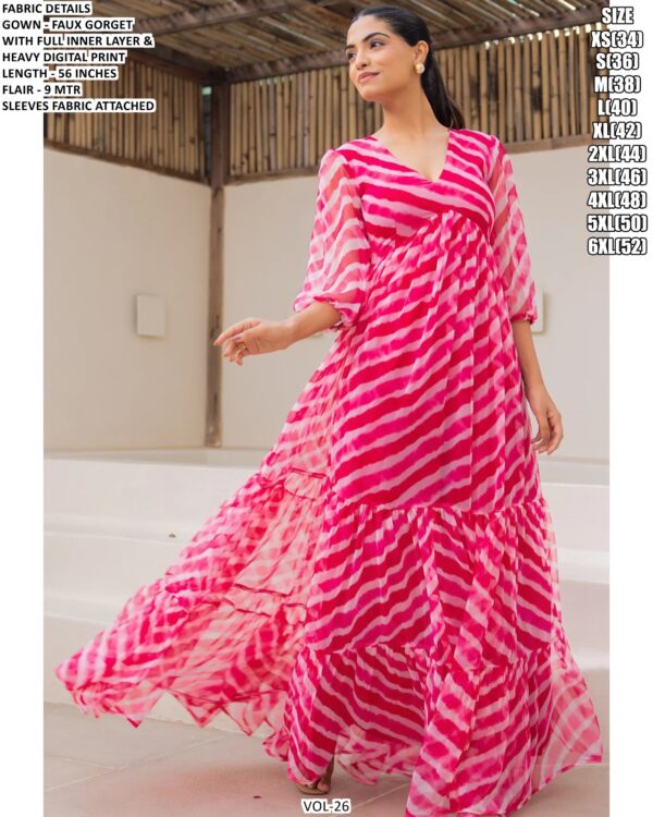 Faux Georgette Printed Resort-Wear Floor-Length Readymade Gown [With Attached Sleeves Fabric]