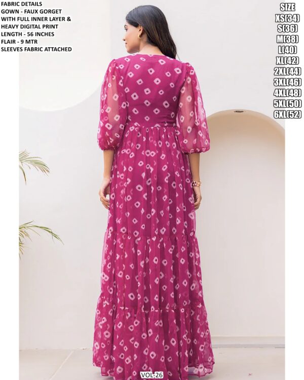 Faux Georgette Printed Resort-Wear Floor-Length Readymade Gown [With Attached Sleeves Fabric]