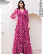 Faux Georgette Printed Resort-Wear Floor-Length Readymade Gown [With Attached Sleeves Fabric]