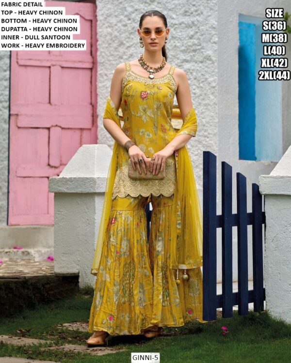 Heavy Embroidered Chinon Ceremonial Readymade Salwar Kameez (Gharara Suits)