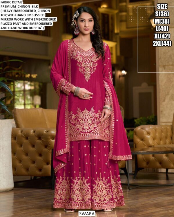 Party Wear Chinon Silk Heavy Embroidered Readymade Indian-Pakistani Suits