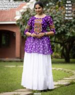 Faux Georgette Traditional Kutchi Work Navratri Wear Top With White Lehenga