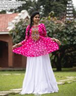 Faux Georgette Traditional Kutchi Work Navratri Wear Top With White Lehenga