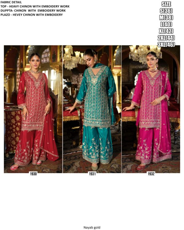 Three Piece Wedding And Festive Wear Heavy Chinon Embroidered Suits