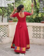 Navratri Special Beautiful Multi-Colour Thread Work Gowns In Roman Silk