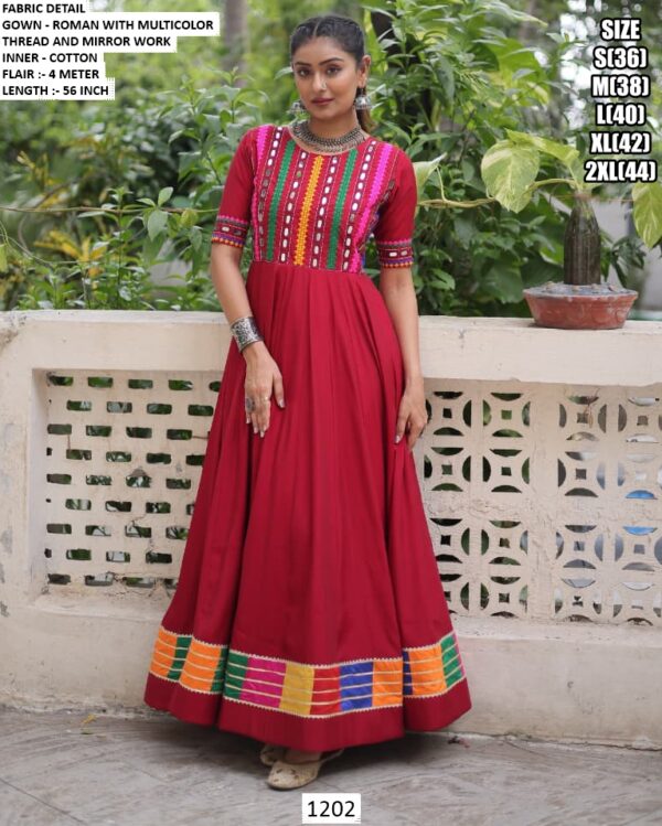 Navratri Special Beautiful Multi-Colour Thread Work Gowns In Roman Silk