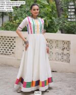 Navratri Special Beautiful Multi-Colour Thread Work Gowns In Roman Silk