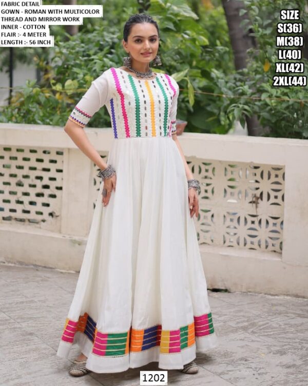 Navratri Special Beautiful Multi-Colour Thread Work Gowns In Roman Silk