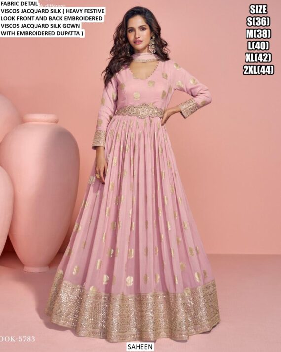 Buy Now Saheen Catalogue Viscose Jacquard Silk Designer Long Wedding Special Gowns