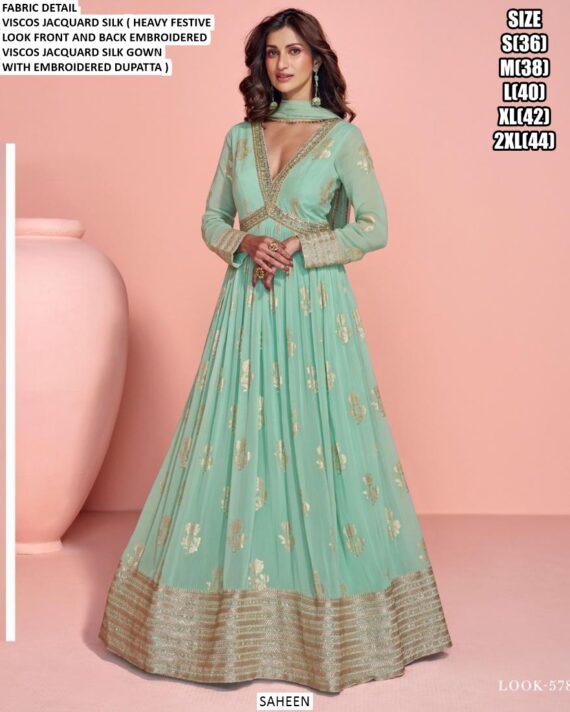 Buy Now Saheen Catalogue Viscose Jacquard Silk Designer Long Wedding Special Gowns