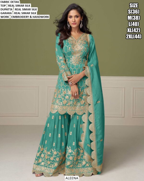 Real Simar Silk Wedding Functions Wear Readymade Gharara Suits (Three Pieces Catalogue)
