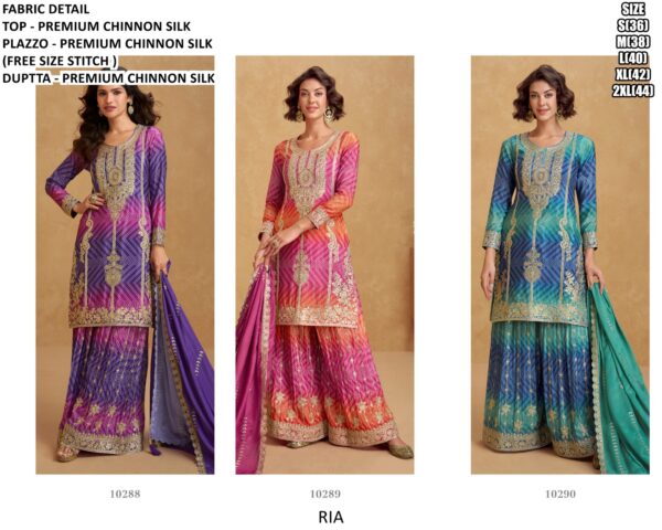 Festive Style Premium Chinon Silk Readymade Designer Embroidery Plazo Suits