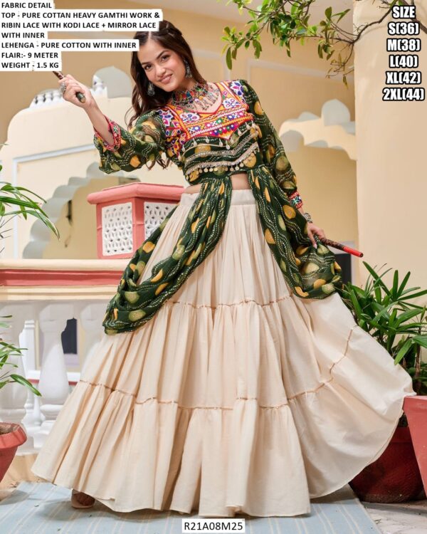 Traditional Cotton Lehenga With Gamthi Work Stylish Top Dandiya Nights Special