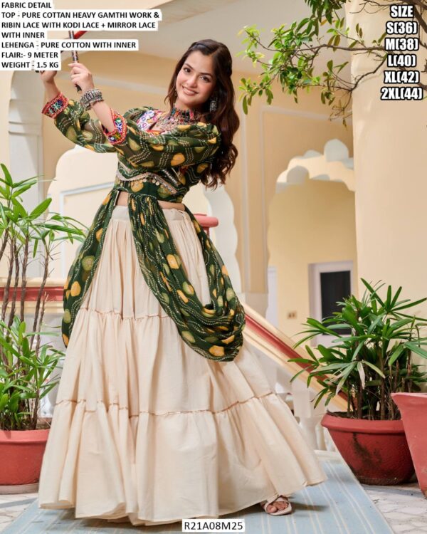 Traditional Cotton Lehenga With Gamthi Work Stylish Top Dandiya Nights Special