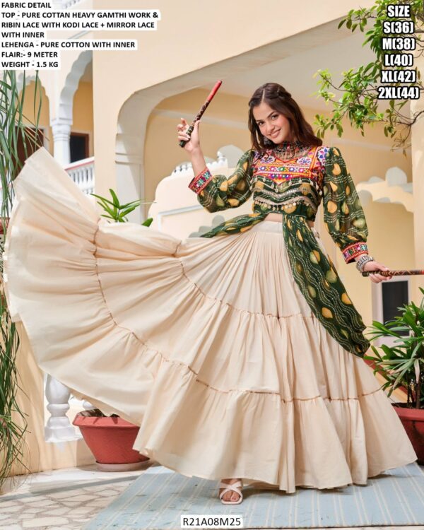 Traditional Cotton Lehenga With Gamthi Work Stylish Top Dandiya Nights Special