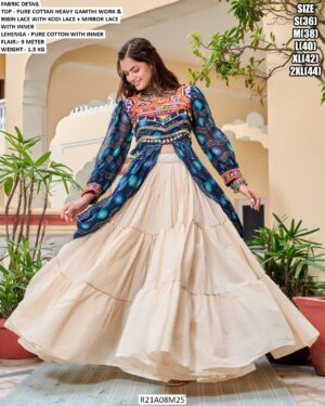 Traditional Cotton Lehenga With Gamthi Work Stylish Top Dandiya Nights Special
