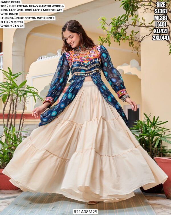 Traditional Cotton Lehenga With Gamthi Work Stylish Top Dandiya Nights Special