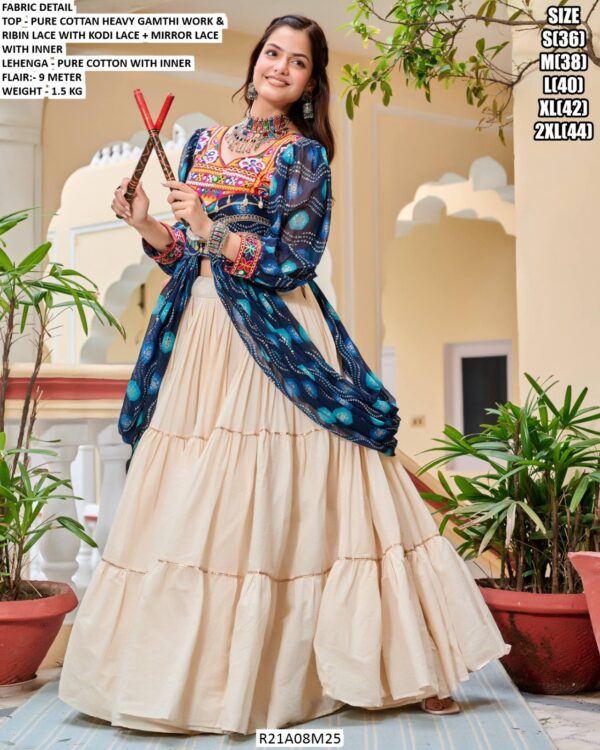 Traditional Cotton Lehenga With Gamthi Work Stylish Top Dandiya Nights Special