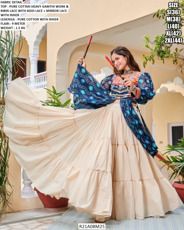 Traditional Cotton Lehenga With Gamthi Work Stylish Top Dandiya Nights Special