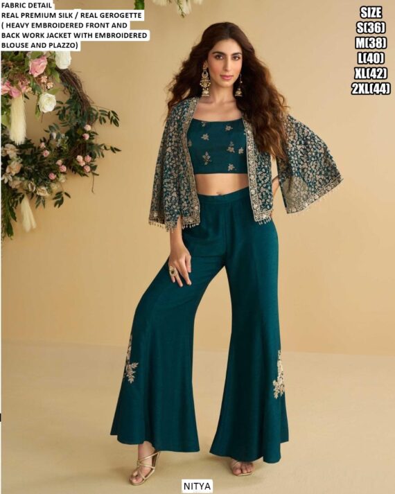 Party Wear Silk Georgette Readymade Trendy Western Three Piece Dresses (Latest Catalogue)