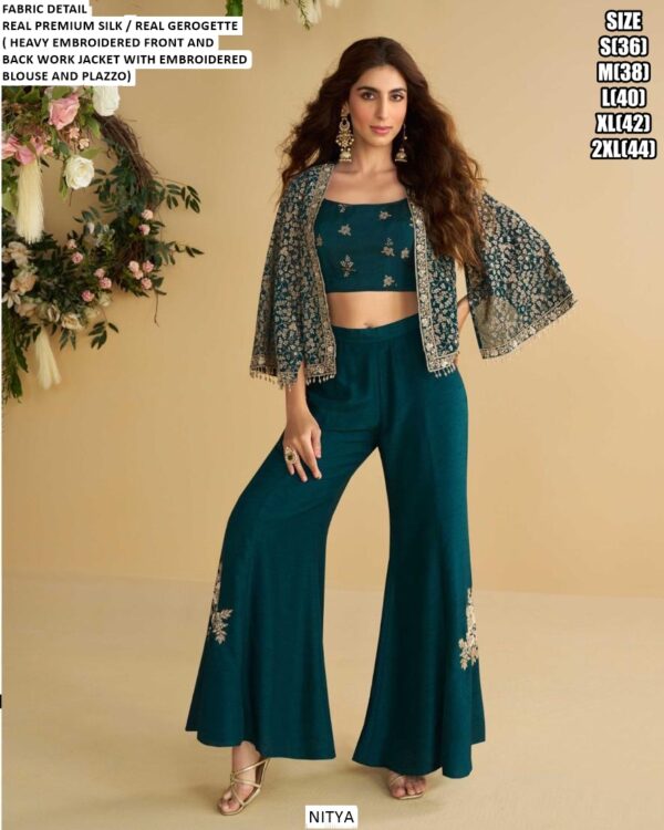 Party Wear Silk Georgette Readymade Trendy Western Three Piece Dresses (Latest Catalogue)