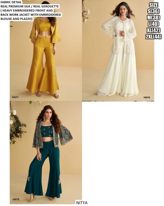 Party Wear Silk Georgette Readymade Trendy Western Three Piece Dresses (Latest Catalogue)